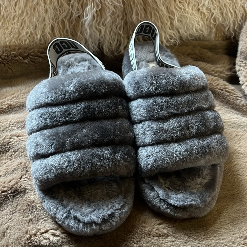 Authentic UGG Women's Fluff Yeah Fur Slide Slingback Strap,  Size 8.